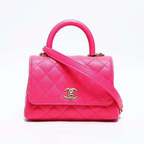 CHANEL Coco Handle XS Mini Caviar 2-way Matelasse Shoulder Bag pink WS22031