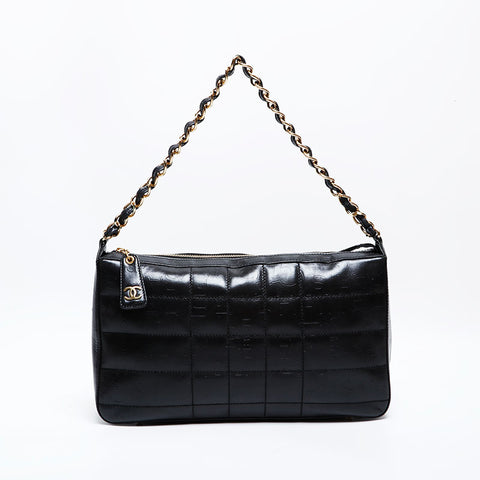 CHANEL No. 7 2002-2003 Chocolate Bar Chain Shoulder Bag black WS22033
