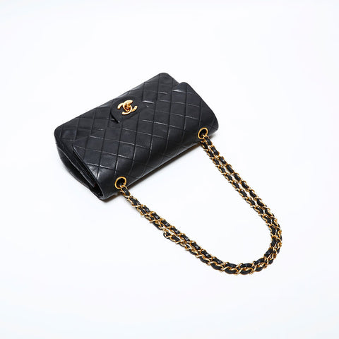 CHANEL No. 1 1989-1991 Matelasse Double Flap 9.1" Lambskin Shoulder Bag black WS22034