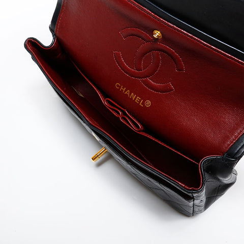 CHANEL No. 1 1989-1991 Matelasse Double Flap 9.1" Lambskin Shoulder Bag black WS22034