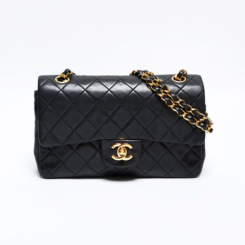 CHANEL No. 1 1989-1991 Matelasse Double Flap 9.1" Lambskin Shoulder Bag black WS22034