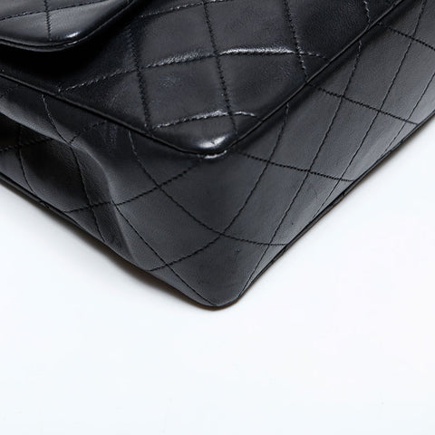 CHANEL No. 1 1989-1991 Matelasse Double Flap 9.1" Lambskin Shoulder Bag black WS22034