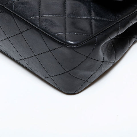 CHANEL No. 1 1989-1991 Matelasse Double Flap 9.1" Lambskin Shoulder Bag black WS22034