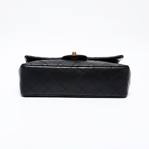 CHANEL No. 1 1989-1991 Matelasse Double Flap 9.1" Lambskin Shoulder Bag black WS22034