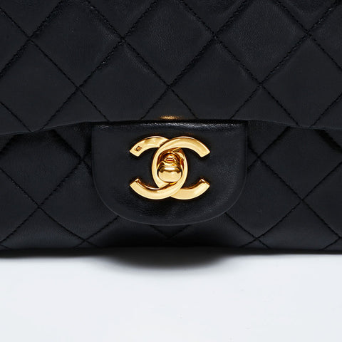 CHANEL No. 1 1989-1991 Matelasse Double Flap 9.1" Lambskin Shoulder Bag black WS22034