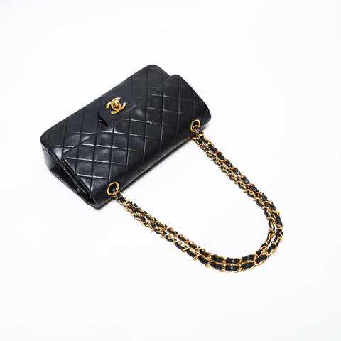 CHANEL No. 1 1989-1991 Matelasse Double Flap 9.1" Lambskin Shoulder Bag black WS22035