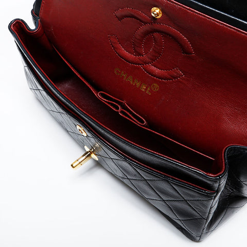 CHANEL No. 1 1989-1991 Matelasse Double Flap 9.1" Lambskin Shoulder Bag black WS22035