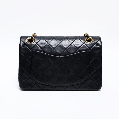 CHANEL No. 1 1989-1991 Matelasse Double Flap 9.1" Lambskin Shoulder Bag black WS22035