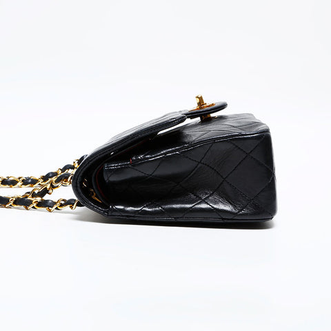 CHANEL No. 1 1989-1991 Matelasse Double Flap 9.1" Lambskin Shoulder Bag black WS22035