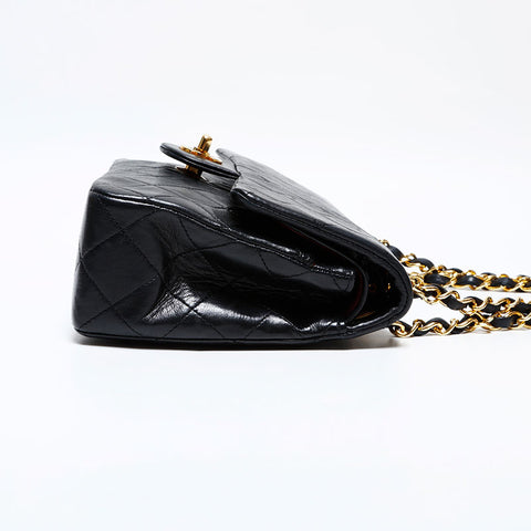 CHANEL No. 1 1989-1991 Matelasse Double Flap 9.1" Lambskin Shoulder Bag black WS22035