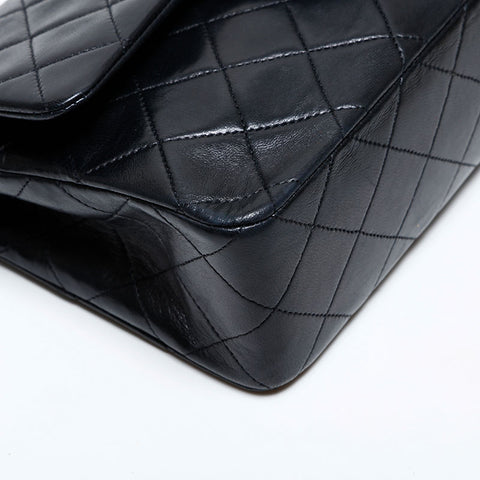 CHANEL No. 1 1989-1991 Matelasse Double Flap 9.1" Lambskin Shoulder Bag black WS22035