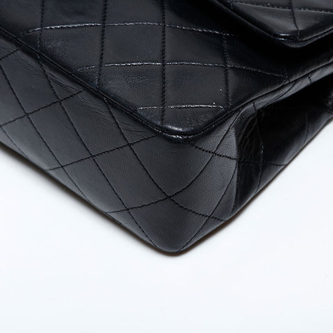 CHANEL No. 1 1989-1991 Matelasse Double Flap 9.1" Lambskin Shoulder Bag black WS22035