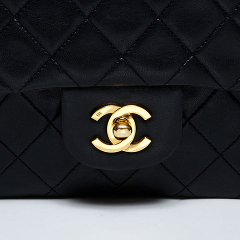 シャネル CHANEL 1番台 1989-1991 マトラッセ ダブルフラップ 23cm ラムスキン ショルダーバッグ ブラック WS22035
