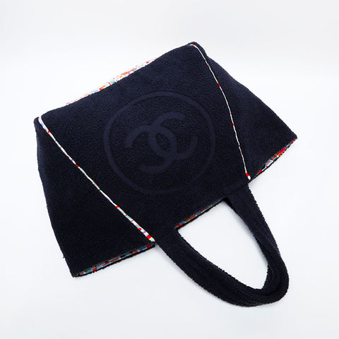 CHANEL Coco Mark Beach Bag with Terry Pile Tote Bag Navy WS22036