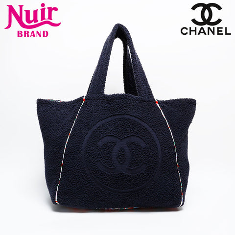 CHANEL Coco Mark Beach Bag with Terry Pile Tote Bag Navy WS22036