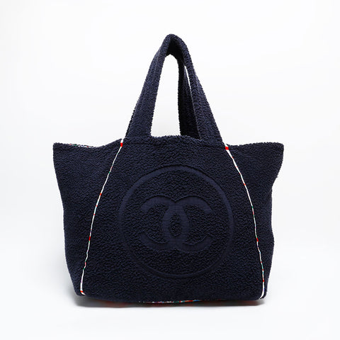 CHANEL Coco Mark Beach Bag with Terry Pile Tote Bag Navy WS22036