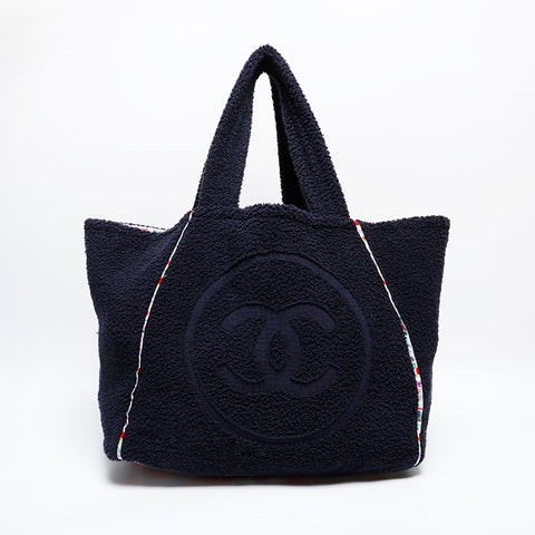CHANEL Coco Mark Beach Bag with Terry Pile Tote Bag Navy WS22036