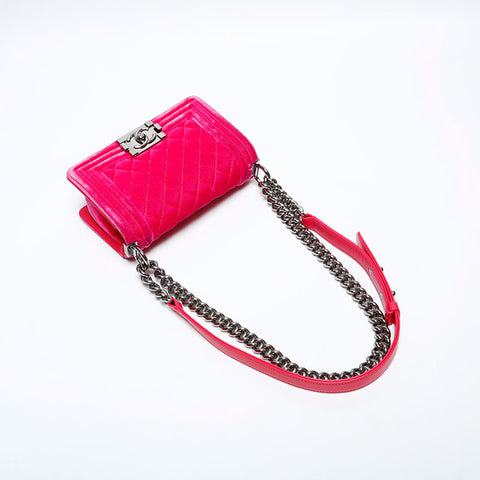CHANEL No. 21 2015-2016 Boy Mini Velour Shoulder Bag pink WS22037