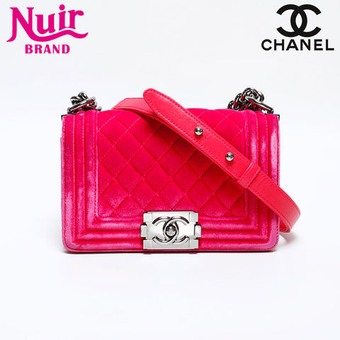 CHANEL No. 21 2015-2016 Boy Mini Velour Shoulder Bag pink WS22037