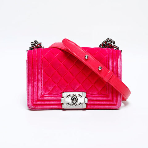 CHANEL No. 21 2015-2016 Boy Mini Velour Shoulder Bag pink WS22037
