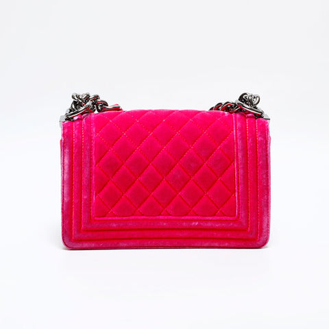 CHANEL No. 21 2015-2016 Boy Mini Velour Shoulder Bag pink WS22037