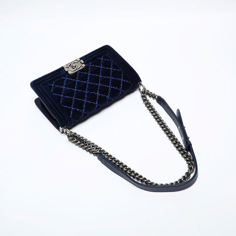CHANEL No. 20 Velour Boy 2014-2015 Shoulder Bag Navy WS22039