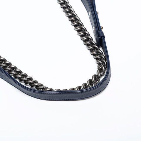 シャネル CHANEL 20番台 ベロア ボーイ 2014-2015 ショルダーバッグ ネイビー WS22039