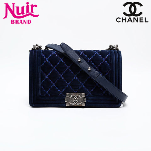 CHANEL No. 20 Velour Boy 2014-2015 Shoulder Bag Navy WS22039
