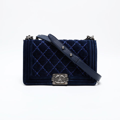 CHANEL No. 20 Velour Boy 2014-2015 Shoulder Bag Navy WS22039