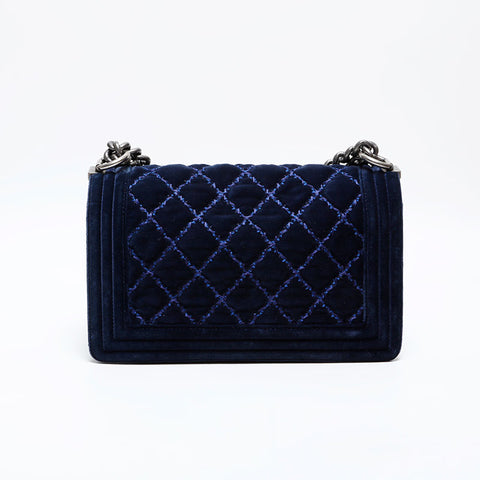 CHANEL No. 20 Velour Boy 2014-2015 Shoulder Bag Navy WS22039