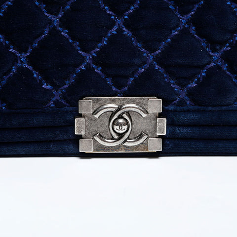 シャネル CHANEL 20番台 ベロア ボーイ 2014-2015 ショルダーバッグ ネイビー WS22039