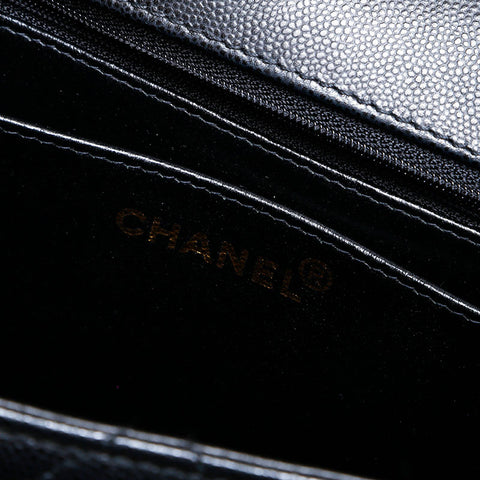 CHANEL 5th series 1997-1999 Caviar Kelly-style wild stitch top handle Handbag black WS22041