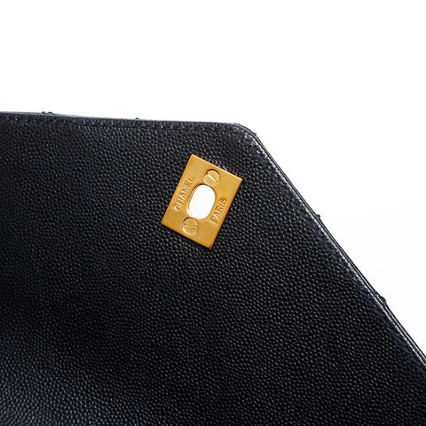 CHANEL 5th series 1997-1999 Caviar Kelly-style wild stitch top handle Handbag black WS22041