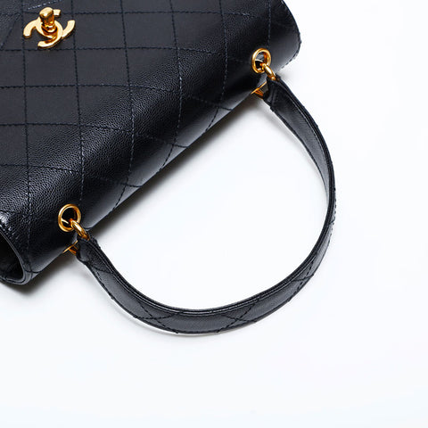 CHANEL 5th series 1997-1999 Caviar Kelly-style wild stitch top handle Handbag black WS22041