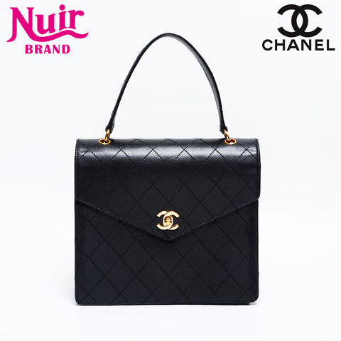 CHANEL 5th series 1997-1999 Caviar Kelly-style wild stitch top handle Handbag black WS22041