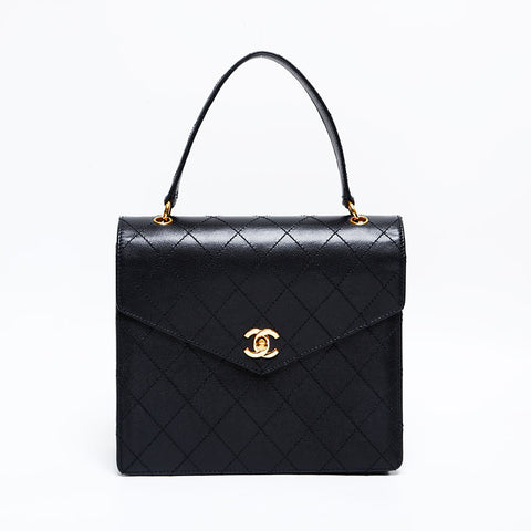 CHANEL 5th series 1997-1999 Caviar Kelly-style wild stitch top handle Handbag black WS22041