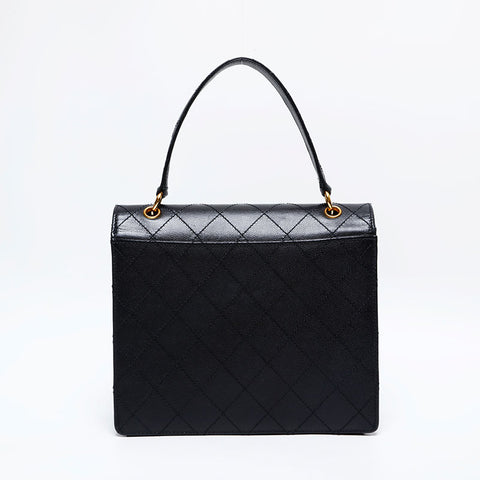 CHANEL 5th series 1997-1999 Caviar Kelly-style wild stitch top handle Handbag black WS22041