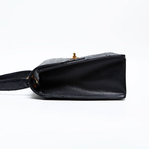 CHANEL 5th series 1997-1999 Caviar Kelly-style wild stitch top handle Handbag black WS22041