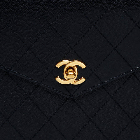 CHANEL 5th series 1997-1999 Caviar Kelly-style wild stitch top handle Handbag black WS22041
