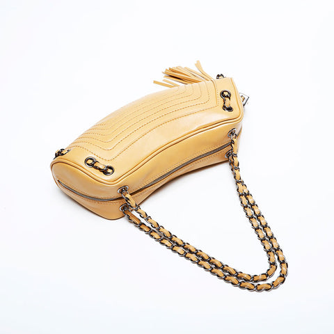 CHANEL No.8 2003-2004 Lambskin Chain Half Moon Shoulder Bag beige WS22042