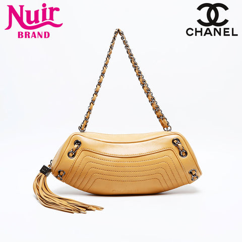 CHANEL No.8 2003-2004 Lambskin Chain Half Moon Shoulder Bag beige WS22042