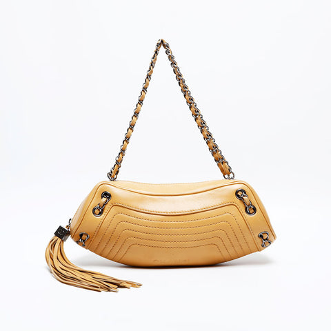 CHANEL No.8 2003-2004 Lambskin Chain Half Moon Shoulder Bag beige WS22042