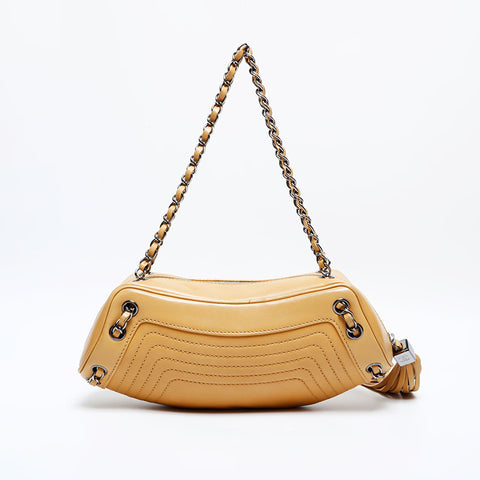 CHANEL No.8 2003-2004 Lambskin Chain Half Moon Shoulder Bag beige WS22042