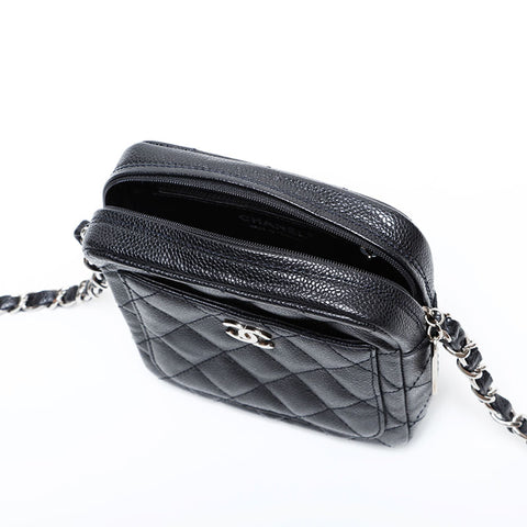 CHANEL 10 series 2005-2006 Caviar Chain Matelasse Shoulder Bag black WS22043