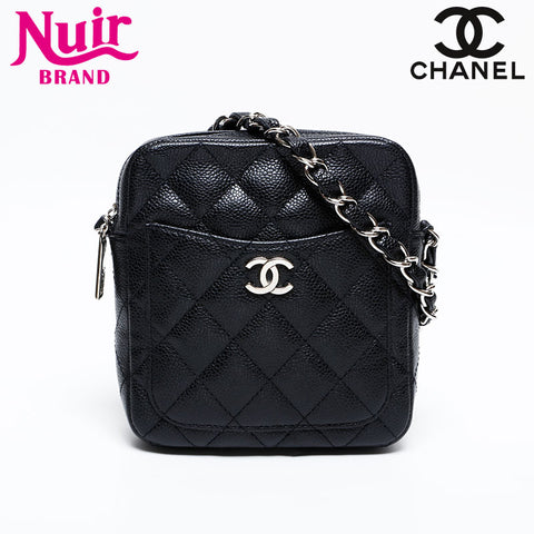 CHANEL 10 series 2005-2006 Caviar Chain Matelasse Shoulder Bag black WS22043