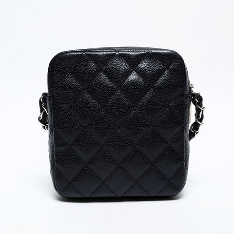 CHANEL 10 series 2005-2006 Caviar Chain Matelasse Shoulder Bag black WS22043