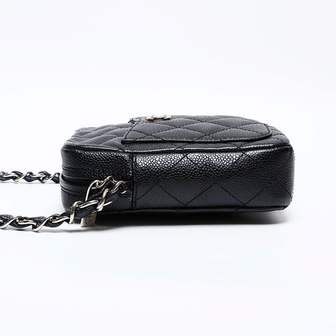 CHANEL 10 series 2005-2006 Caviar Chain Matelasse Shoulder Bag black WS22043