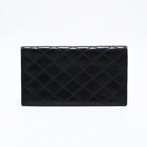 極美品 シャネル CHANEL 2番台 1991-1994 ビコローレ ラムスキン 長財布  ブラック WS22045