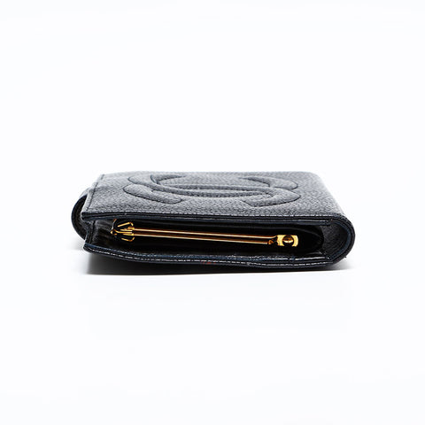 CHANEL No. 4 1996-1997 Caviar COCO Mark Bifold Wallet black WS22047