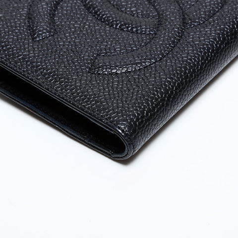 CHANEL No. 4 1996-1997 Caviar COCO Mark Bifold Wallet black WS22047